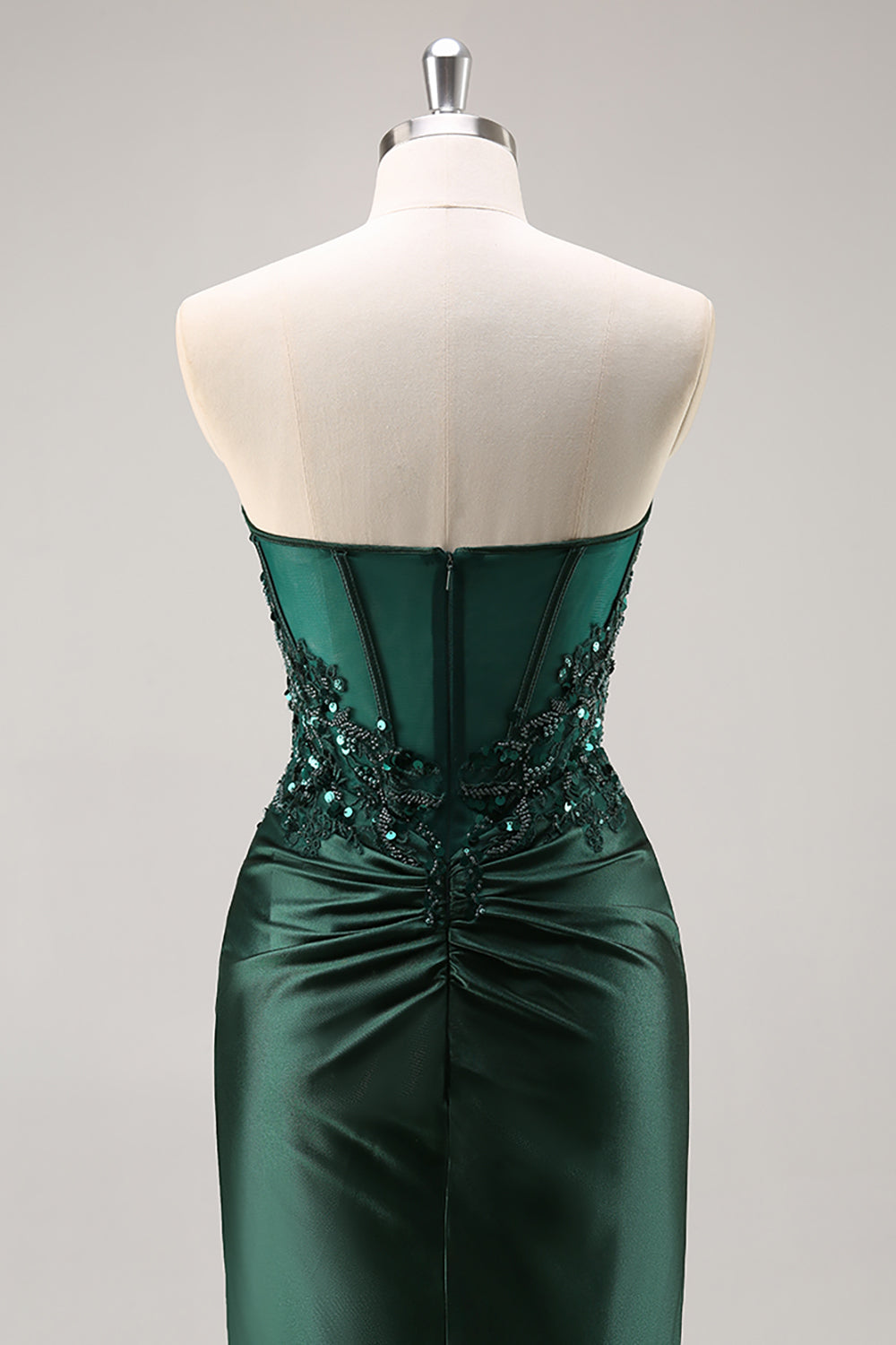 Mermaid Burgundy Strapless Sequin Long Prom Dress with Beading