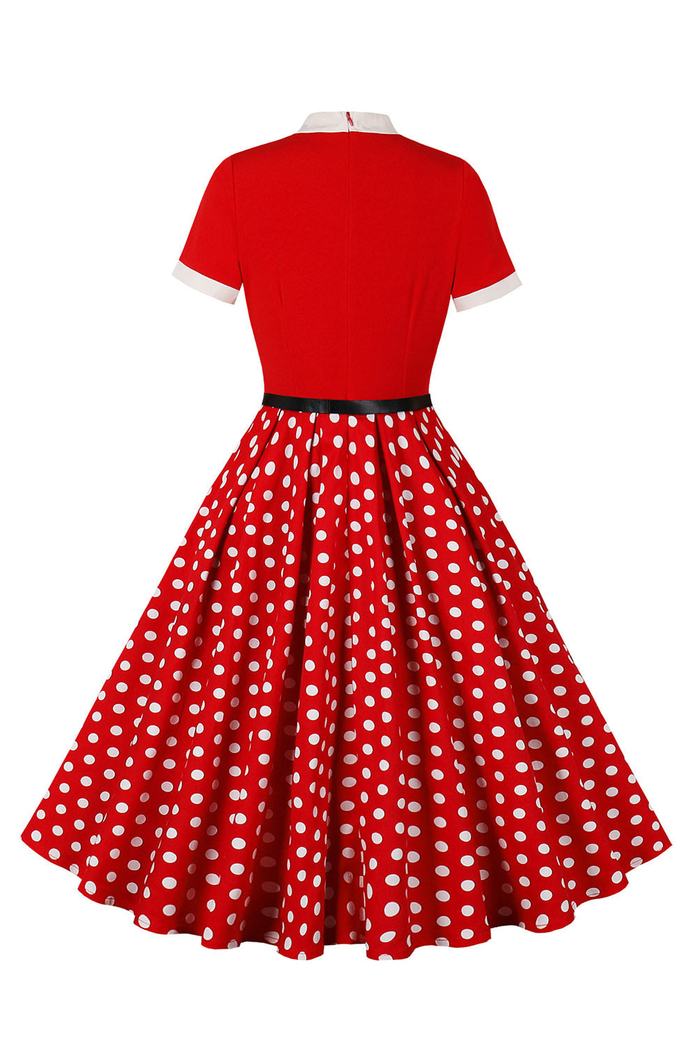 A Line Black Polka Dots Short Sleeves 1950s Dress with Belt
