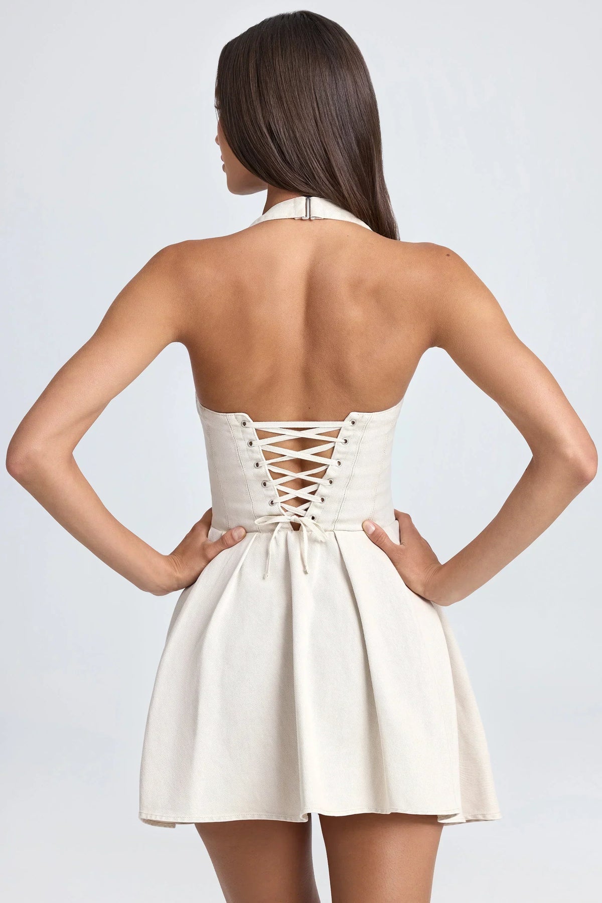 Halter Square Neck Corset Bodice Pleated Skater Mini Dress 2