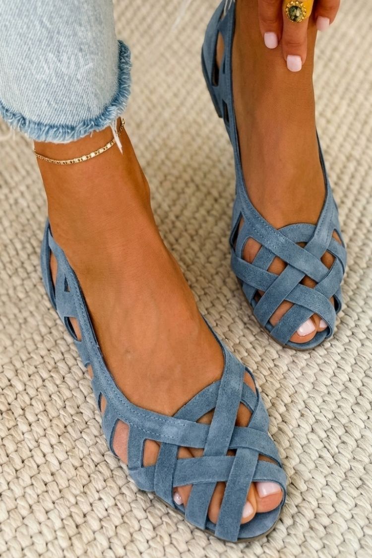 Woven Strap Peep Toe Suede Ballet Flats