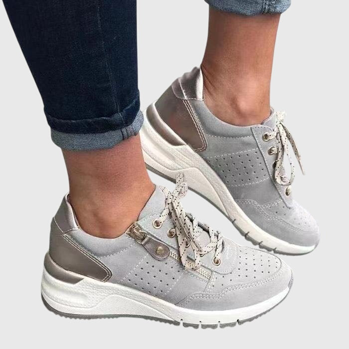 Suede Look Lace Up Platform Wedge Sneakers