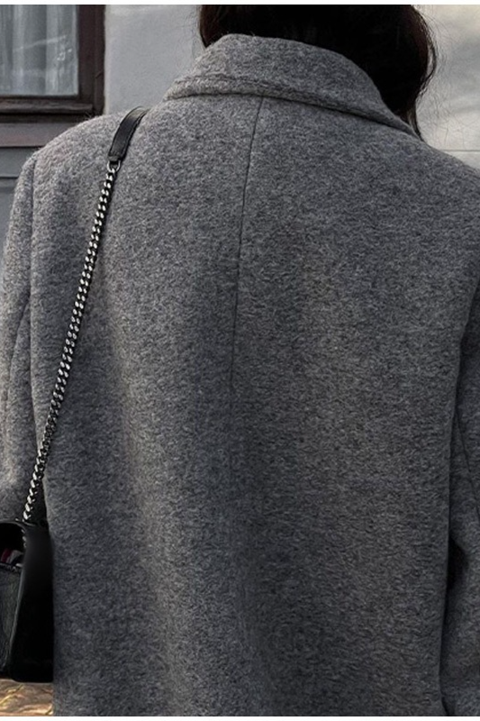 Elegant Wool Lapel Single Button Pocket Office Overcoat