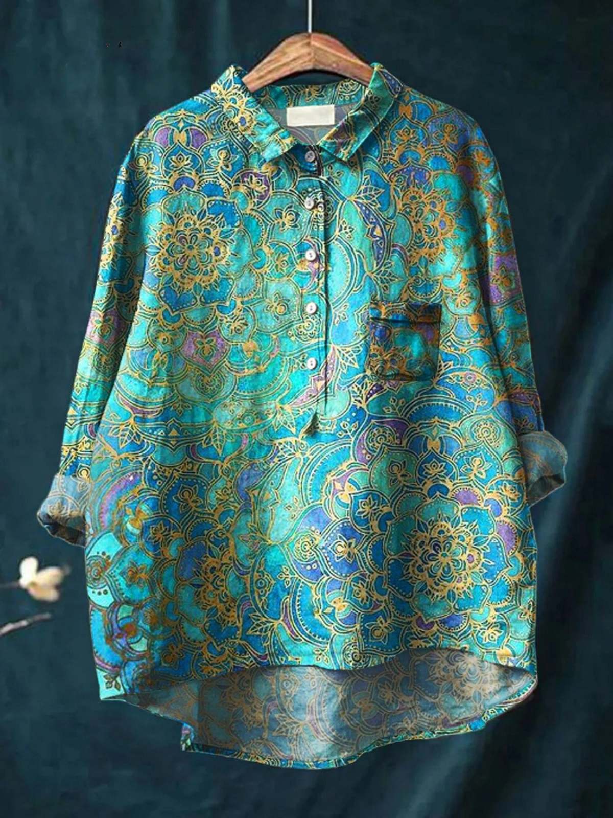 Paisley Print Collared Long Sleeve Button Shirt