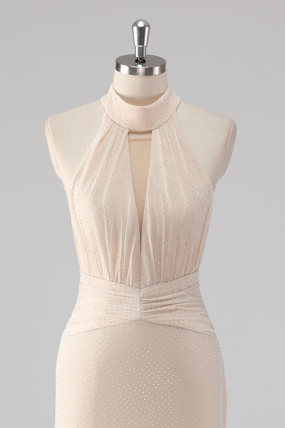 Halter Cream Mermaid Cut Out Long Formal Dress