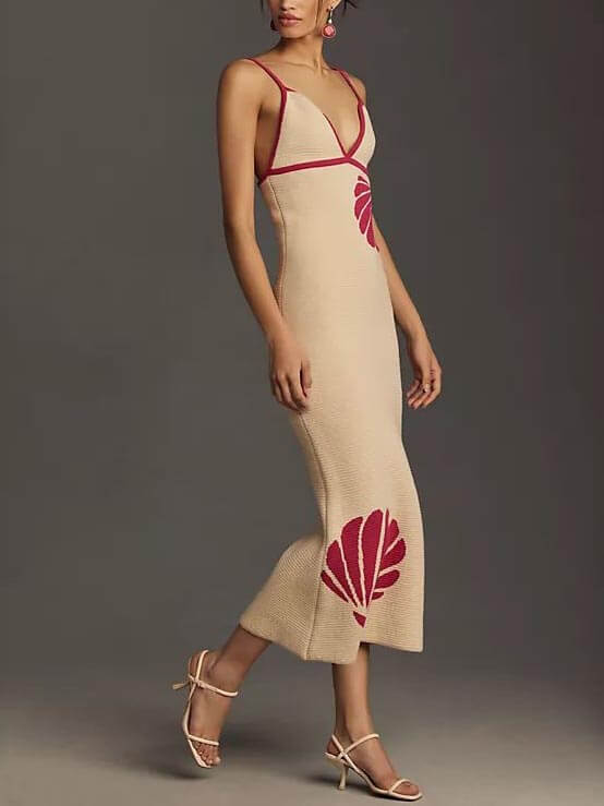 Backless Halter-Neck Deep V-Neck Midi Dress