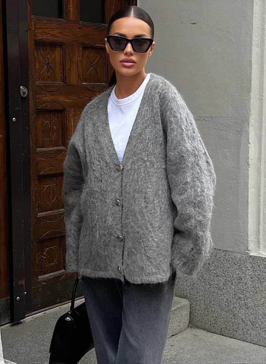 Deep-neck Unmarried Buttoned Loose Cardigan