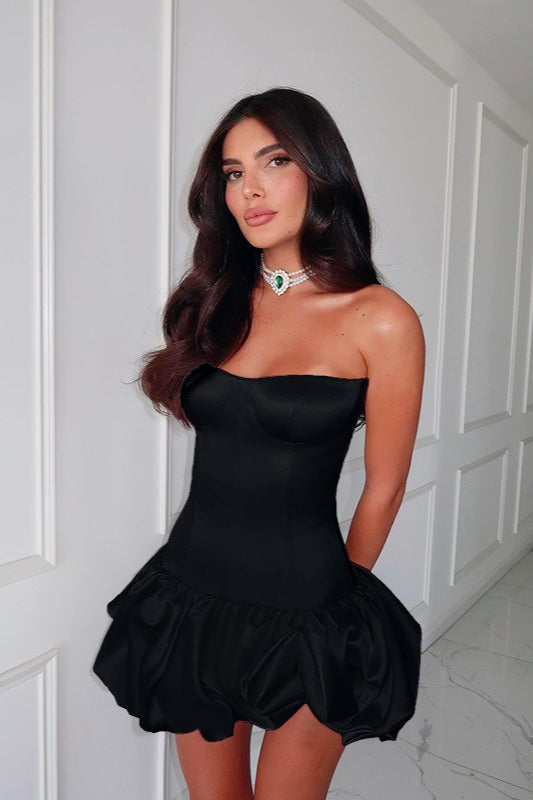 Strapless Ruched A-Line Silk Dress