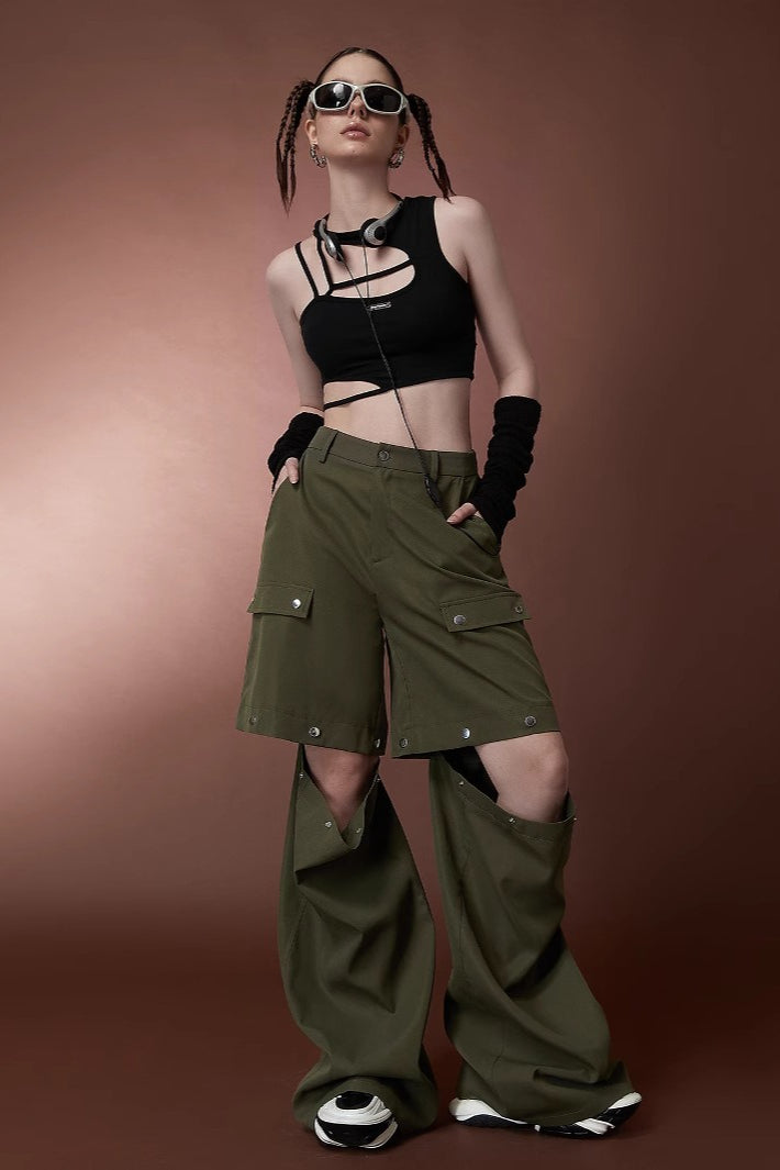Street Style High Waist Convertible Multi-Pocket Cargo Straight Pants