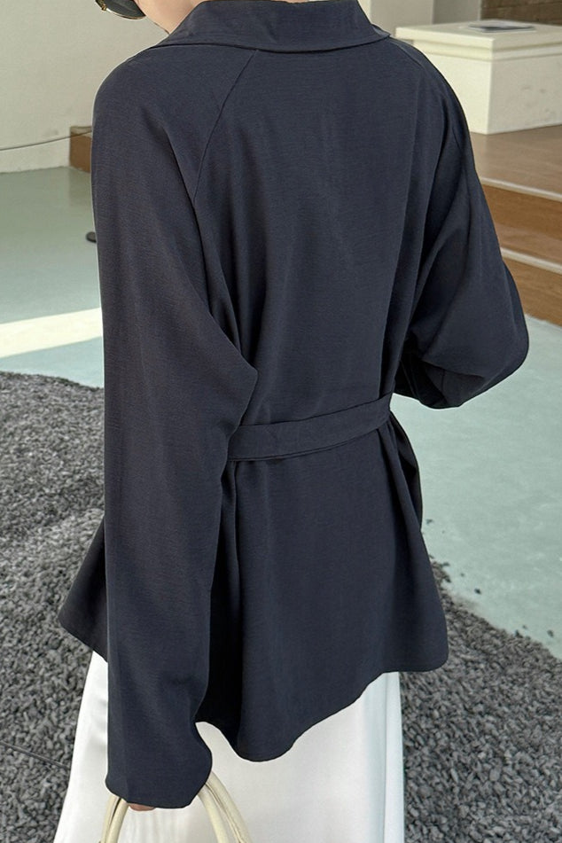 Waist Defining Plunge Neck Blouse