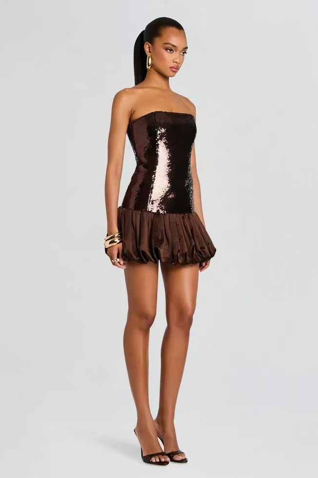 Sequin Strapless Bubble Hem Mini Dress
