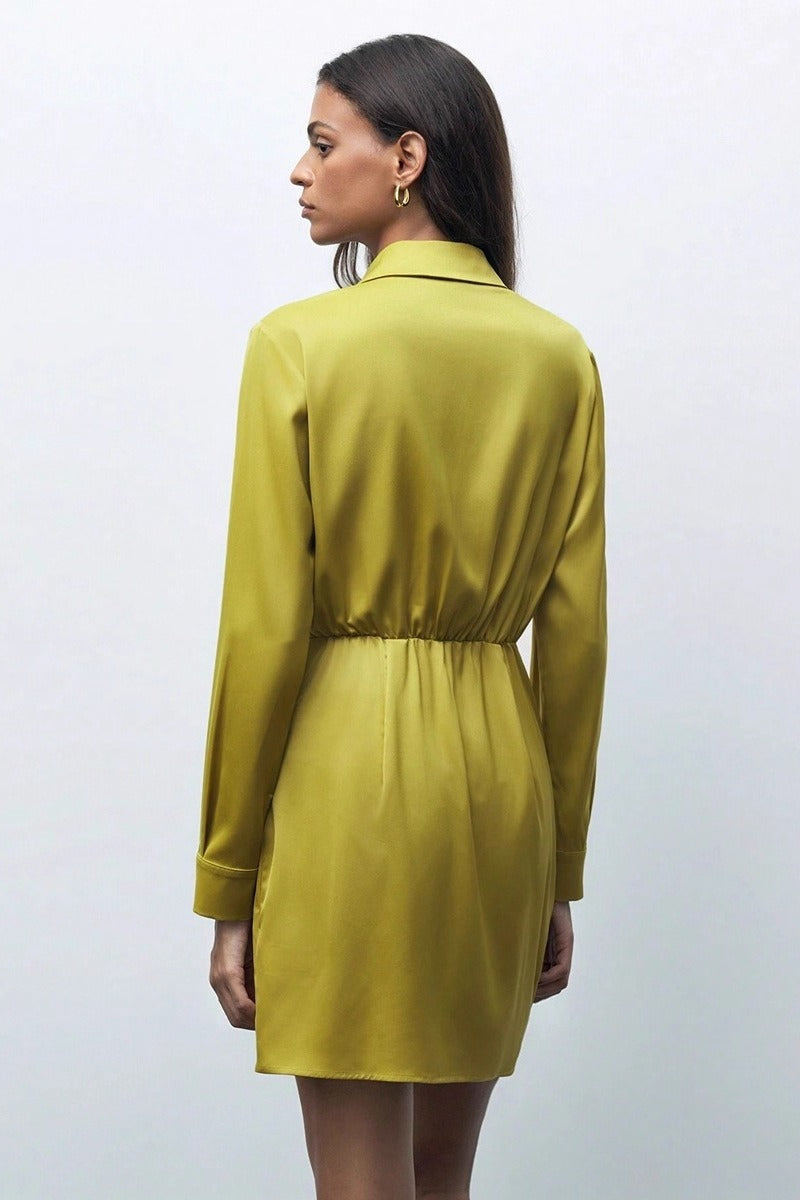 Ruched Satin Versatile Mini Silk Dress - View 3