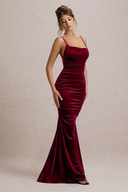 Velvet Ruched LowBack Party Dress
