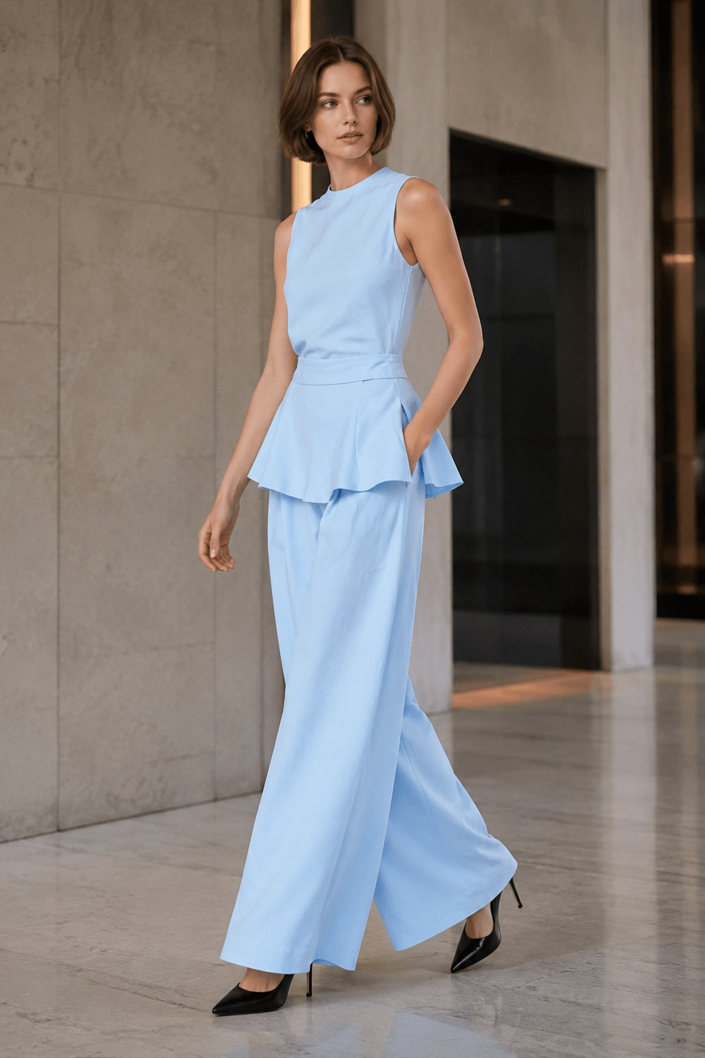 Sleeveless Minimalist Casual Two Piece Work Set
