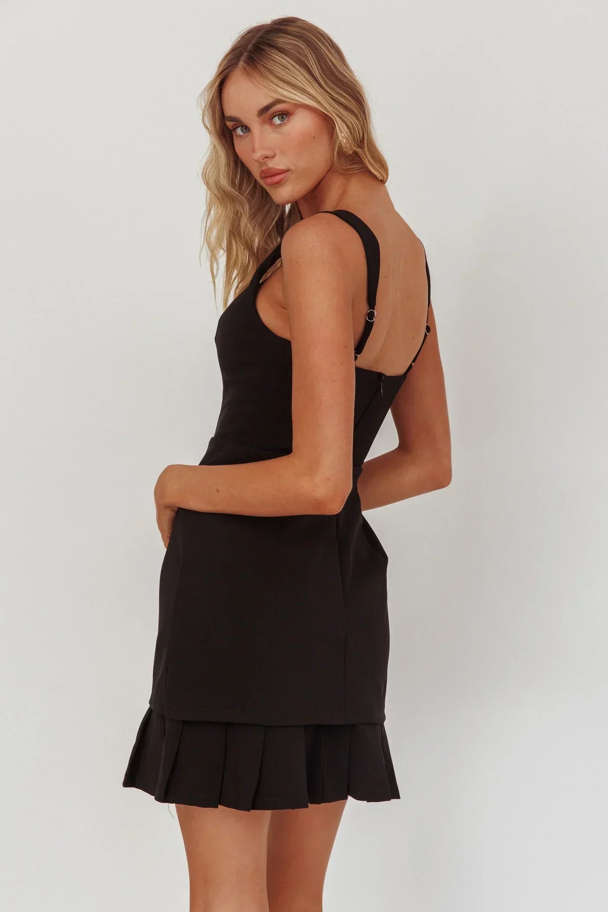 Lili Pleat Hem Mini Dress Black
