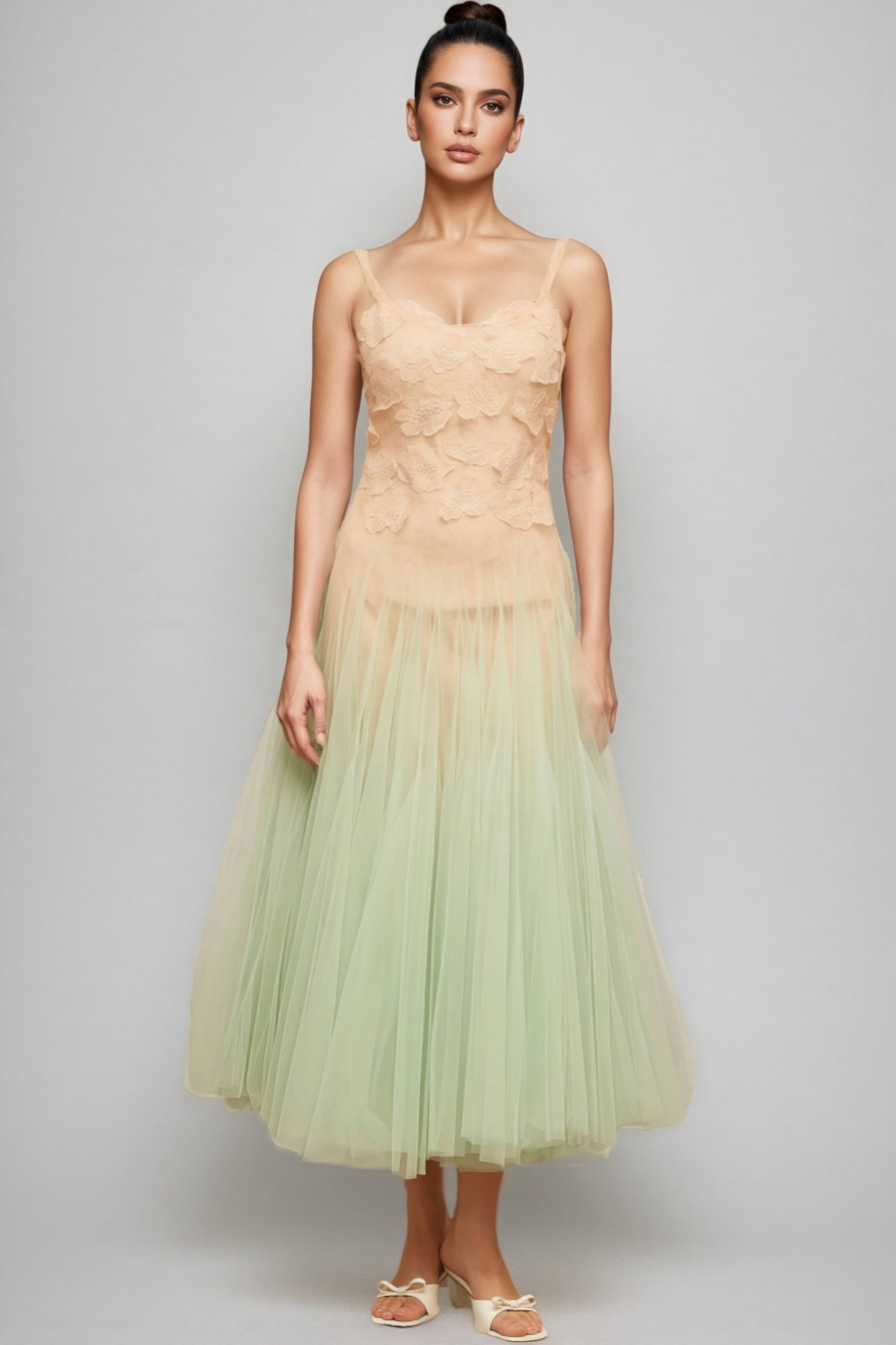 Ylane Halter Mesh Puff Maxi Dress - View 4