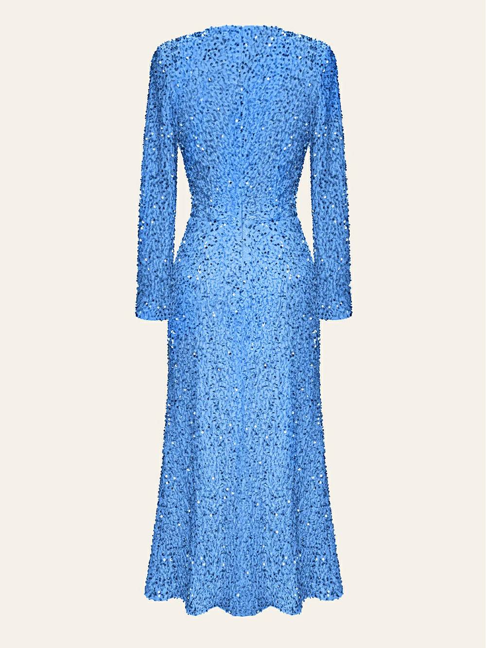 Sequin Crew Neck Long Sleeve Bodycon Midi Dress