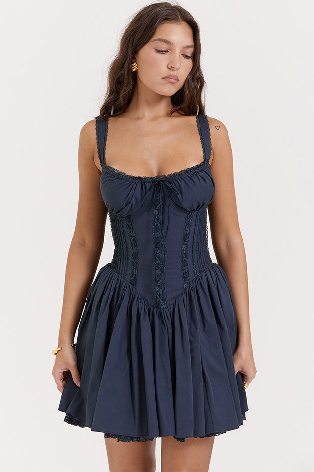 Sweetheart Neck Corset Drop Waist Lace Trim Mini Dress