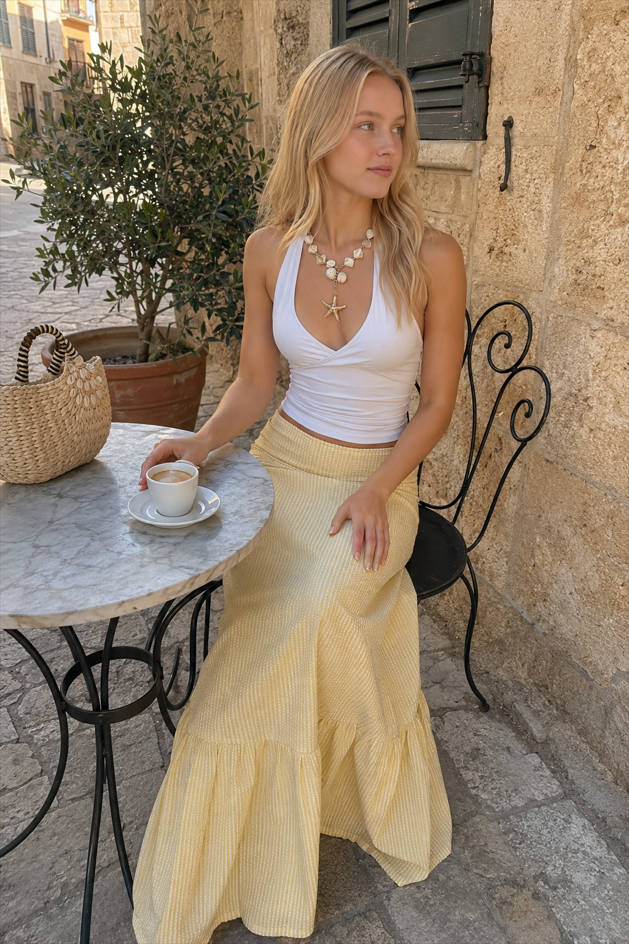 High-Waisted Striped Casual Skirt