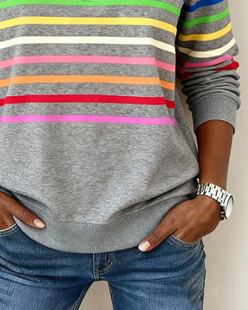 Striped Quarter Zip Mock Neck Long Sleeve Sweatshirt