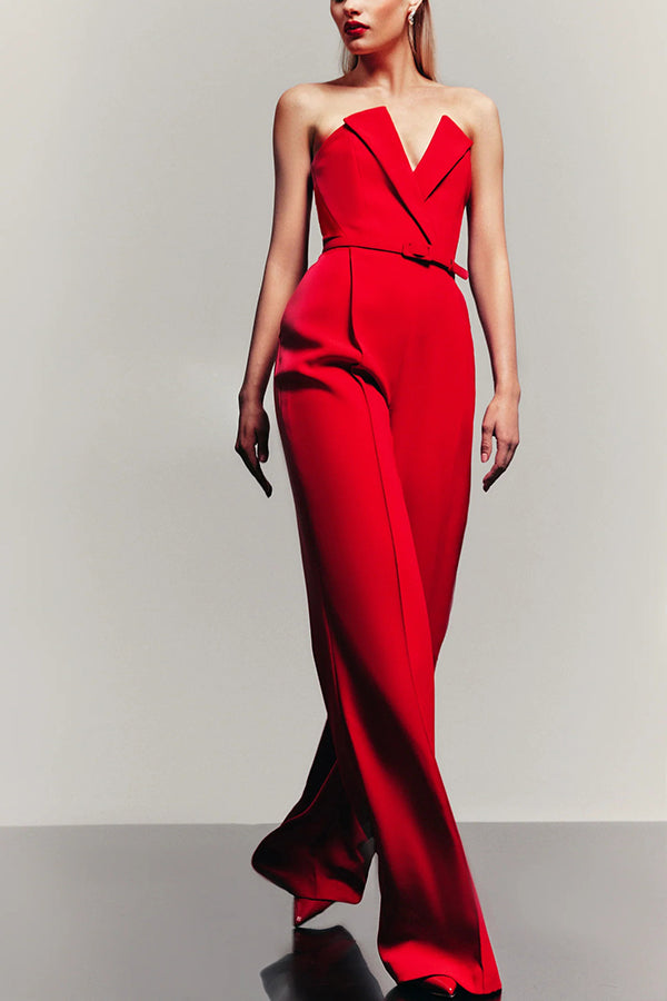 Strapless Wide Leg Tuxedo Jumpsuit