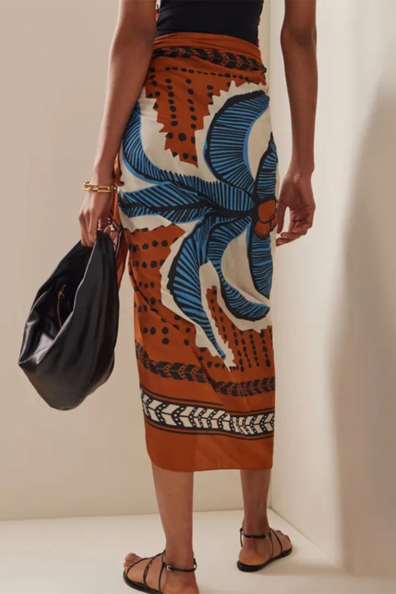 Coconut Tree Tropiacl Print Tied Detail One Piece Swimsuit With Cover Up