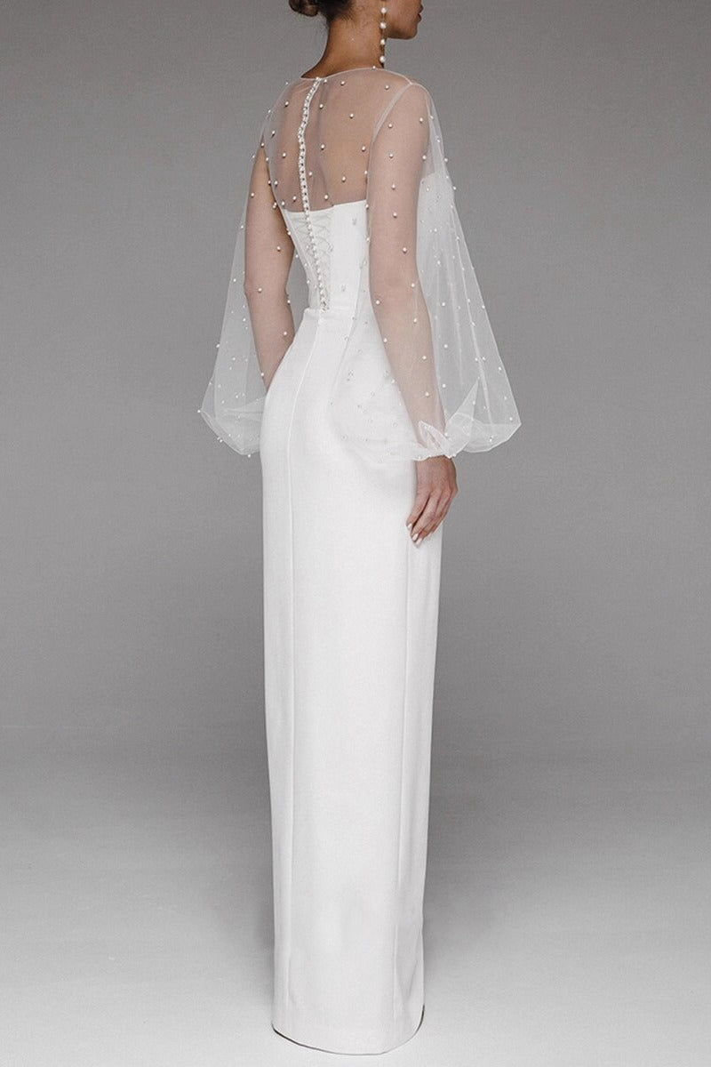 Retro Strapless Pearl Bodycon Wedding Dress