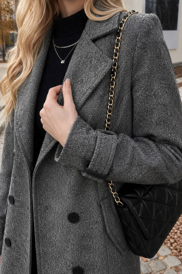 Slim Fit Double Breasted Lapel Overcoat