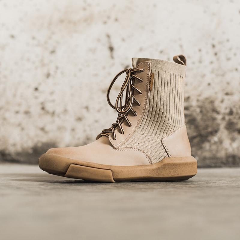 Matte Leather Combat Boots Lace Up Boots Short Plush Lined Or Leather For Choice Brown/Black /Beige