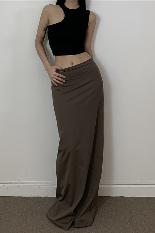 Low Rise Fold Over Ruched Waist Column Maxi Skirt 2