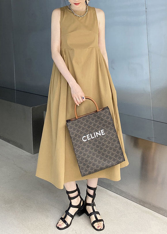 Sleeveless Round Neck High Waist Gathered Pleated Balloon Skirt Maxi Dress