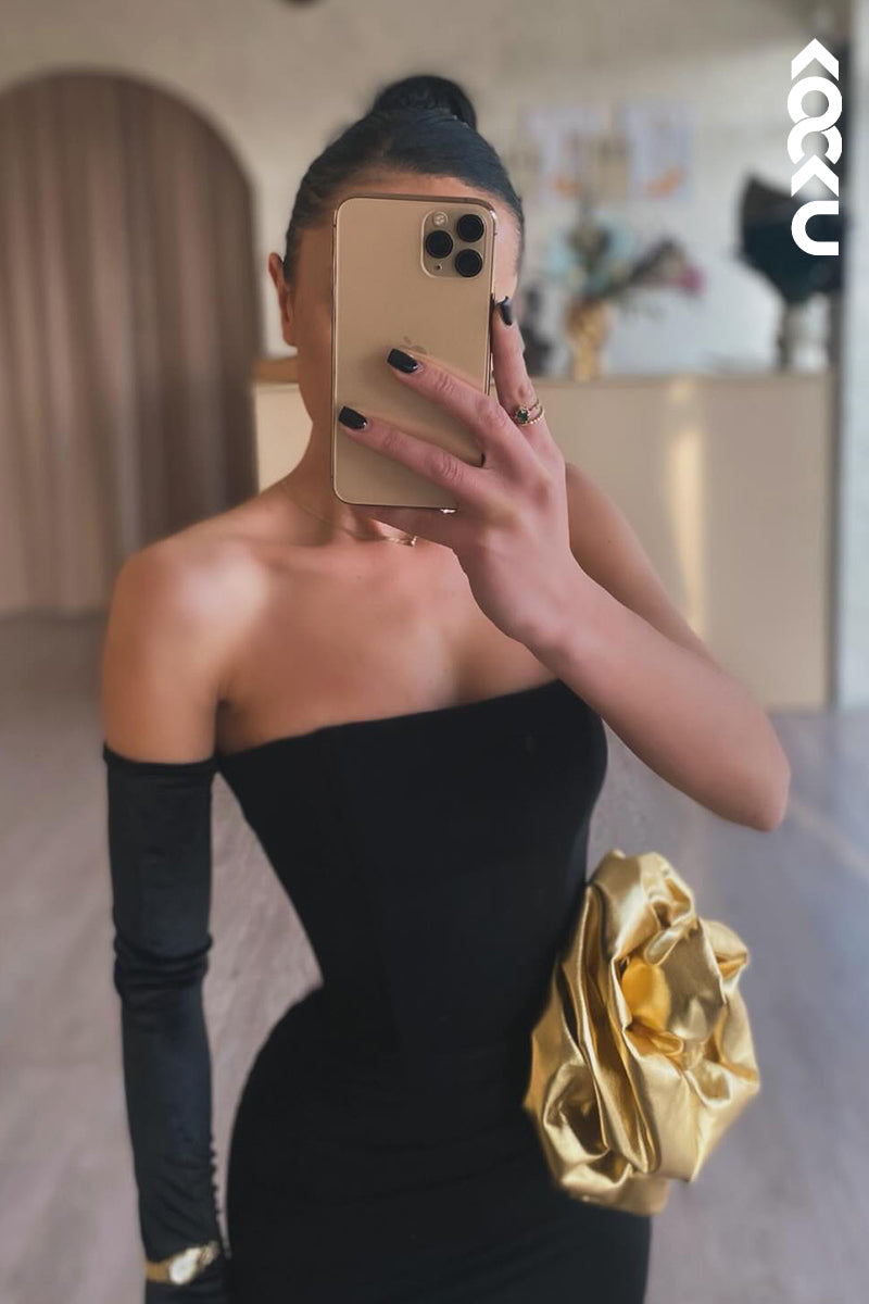 L2885 - Sheath/Column Off-Shoulder Long Sleeves Evening Party Prom Dress With Flower