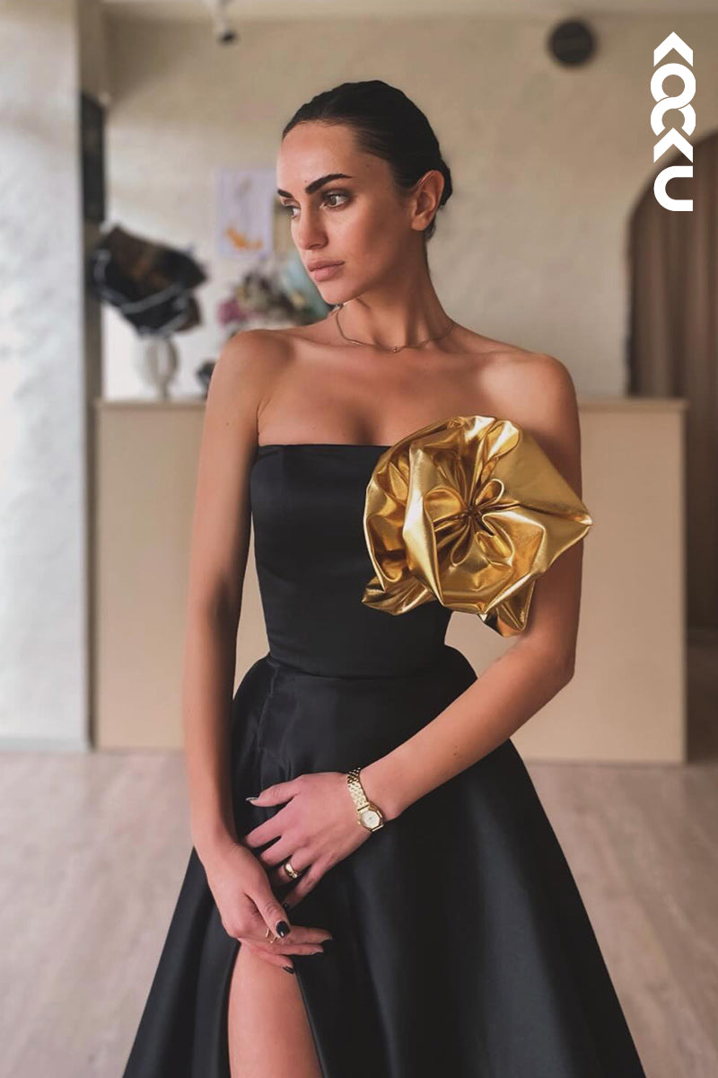 L2884 - Chic & Modern A-Line Off-Shoulder Sleeveless Side Slit Party Prom Dress