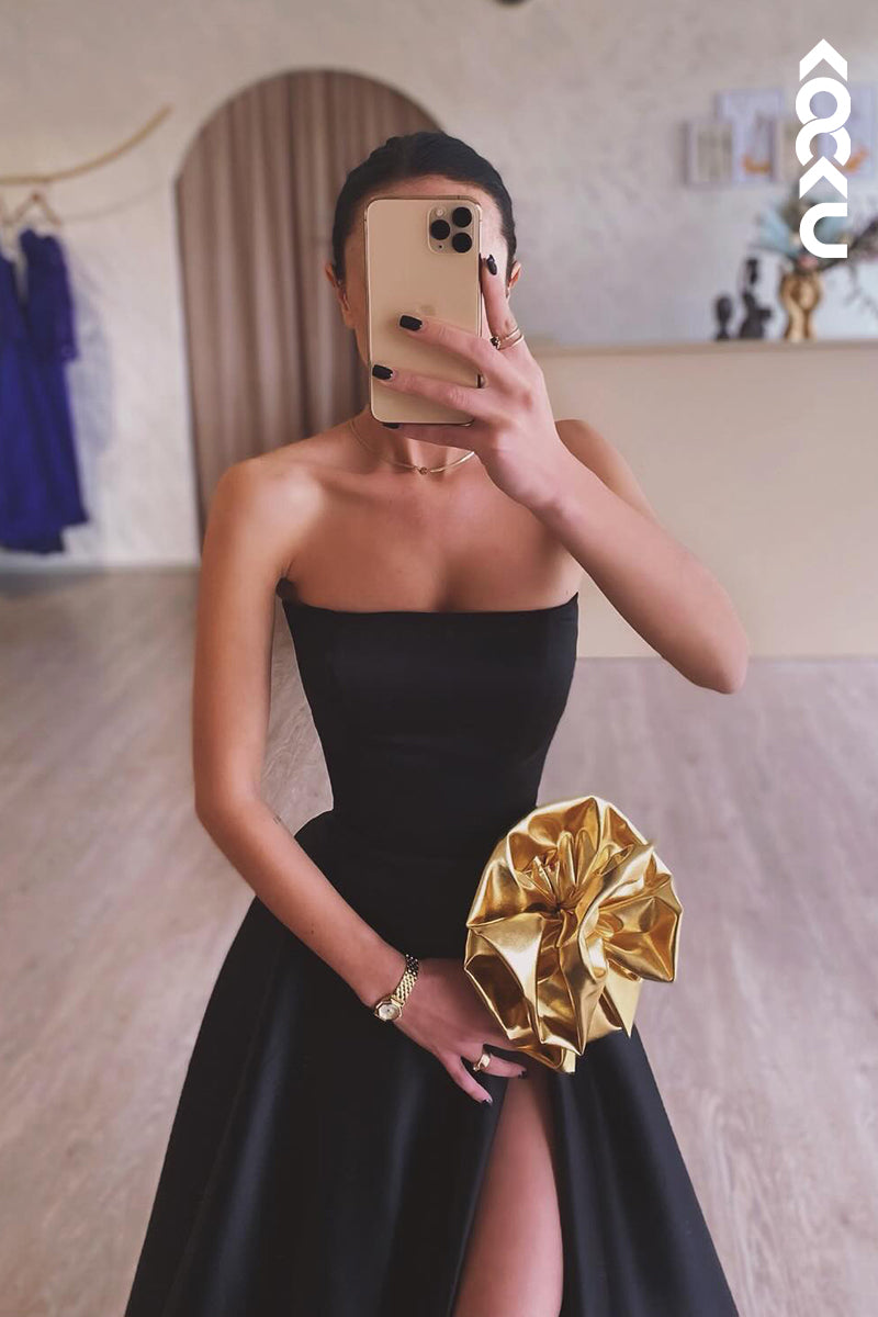 L2883 - Elegant & Luxurious A-Line Off-Shoulder Sleeveless Side Slit Party Prom Dress