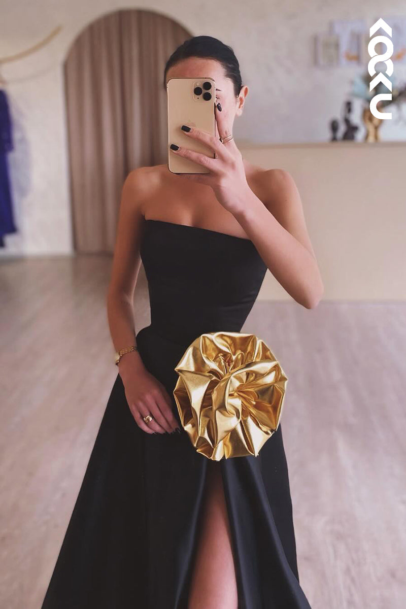 L2883 - Elegant & Luxurious A-Line Off-Shoulder Sleeveless Side Slit Party Prom Dress