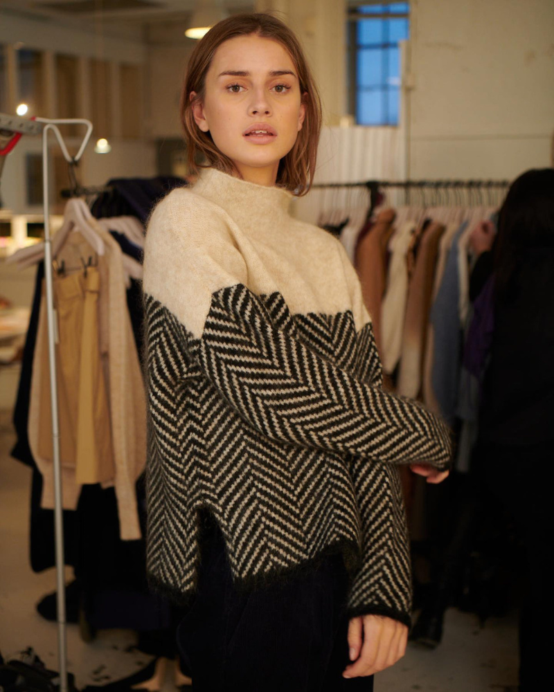 Turtleneck Herringbone Colorblock Oversized Sweater