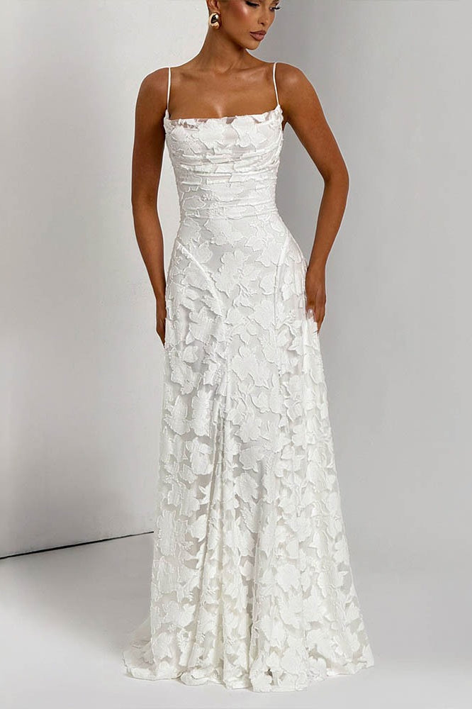 Chiffon Backless Spaghetti Strap Maxi Dress - View 10