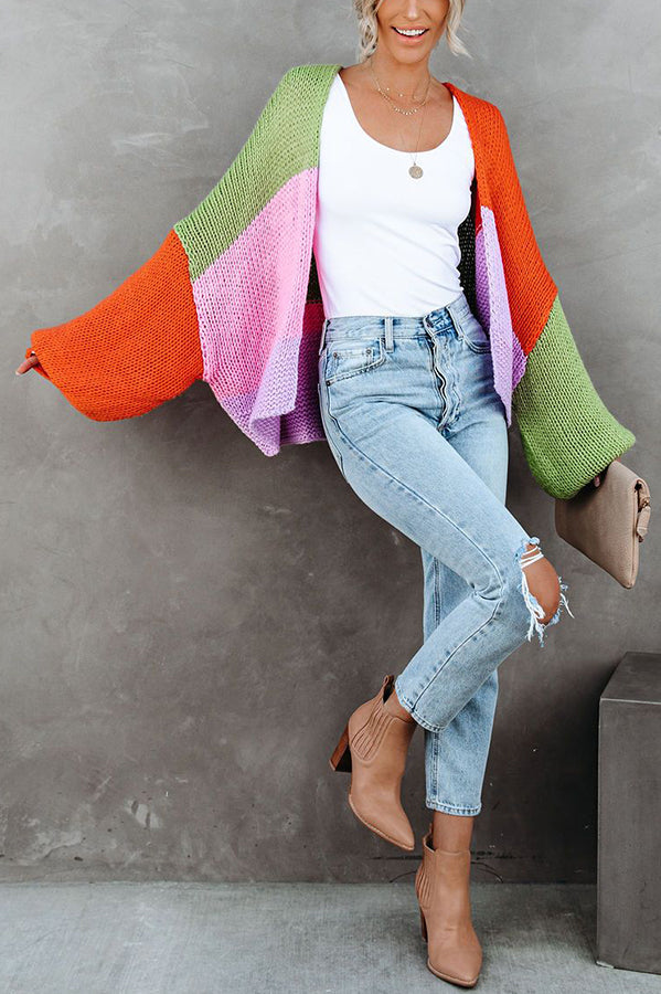 Oversized Colorblock Knit Cardigan