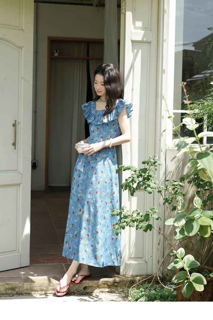 VNeck Ruffled Midi Floral Dress