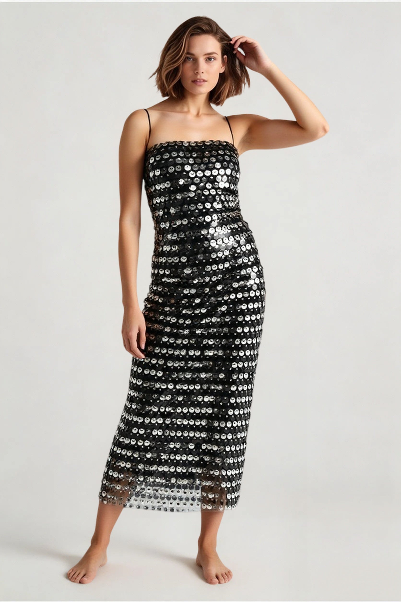 Beaded Irregular Midi Dress
