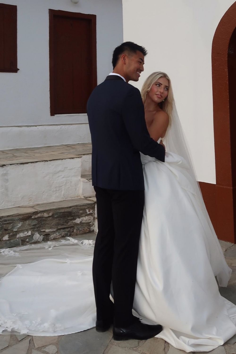 Classic A Line Strapless Long White Wedding Party Dress with Sweep Train