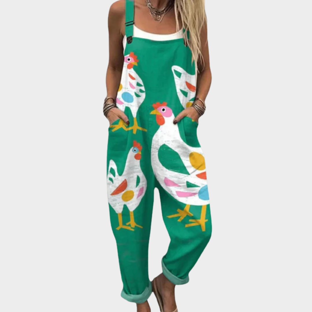 Chicken Print Sleeveless Pocket Overall Jumpsuit