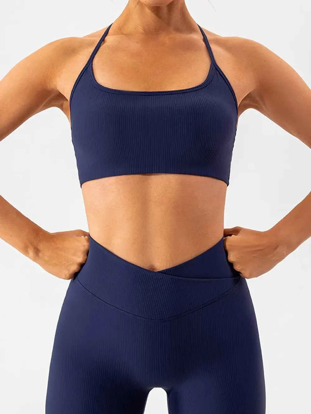 Ribbed Scoop Neck Spaghetti Strap Cropped Sports Bra Top 3