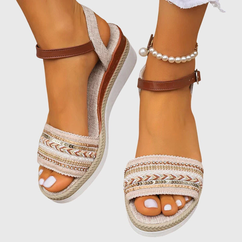 Open Toe Ankle Strap Espadrille Wedge Sandals