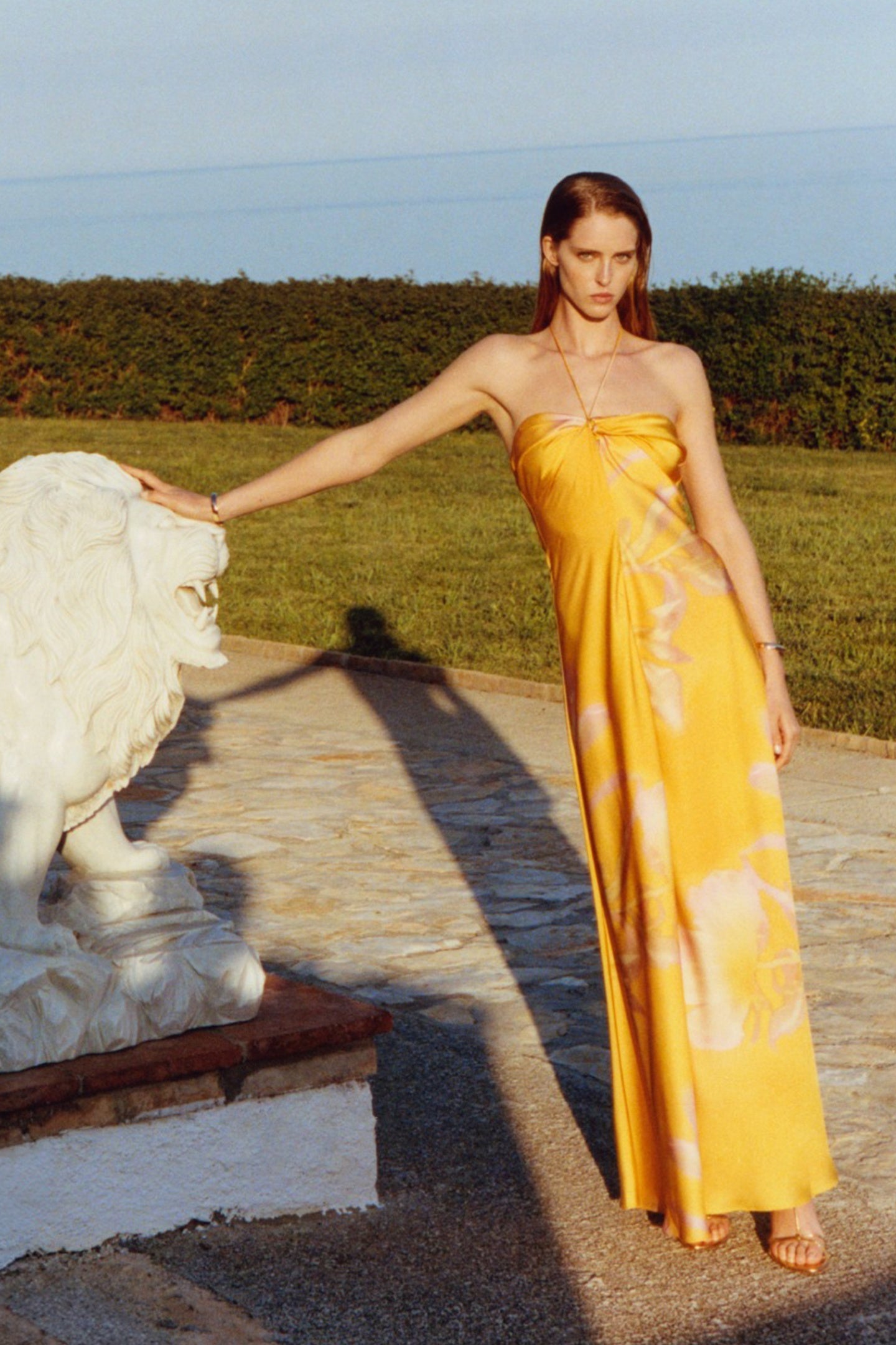 Satin Halter Neck Floral Bias Cut Slip Maxi Dress