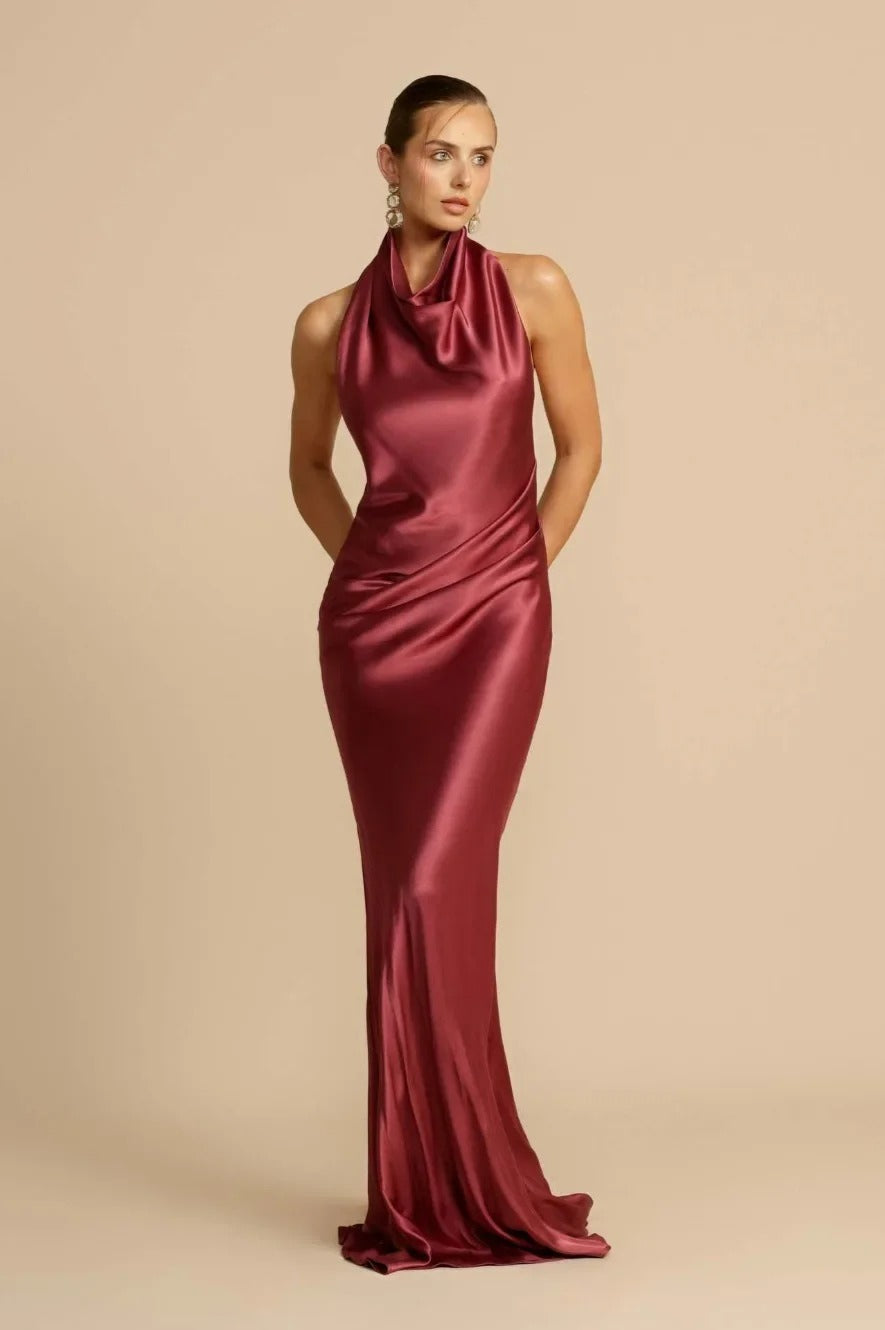 Satin Halter Neck Maxi Dress - View 8