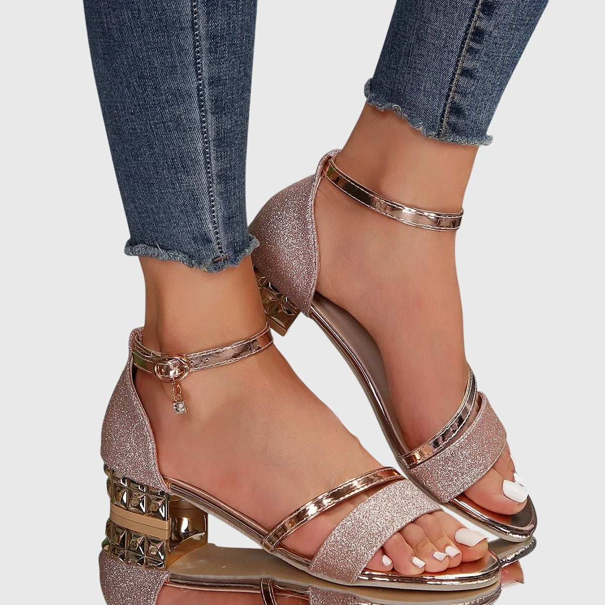 Open Toe Ankle Strap Block Heel Sandals