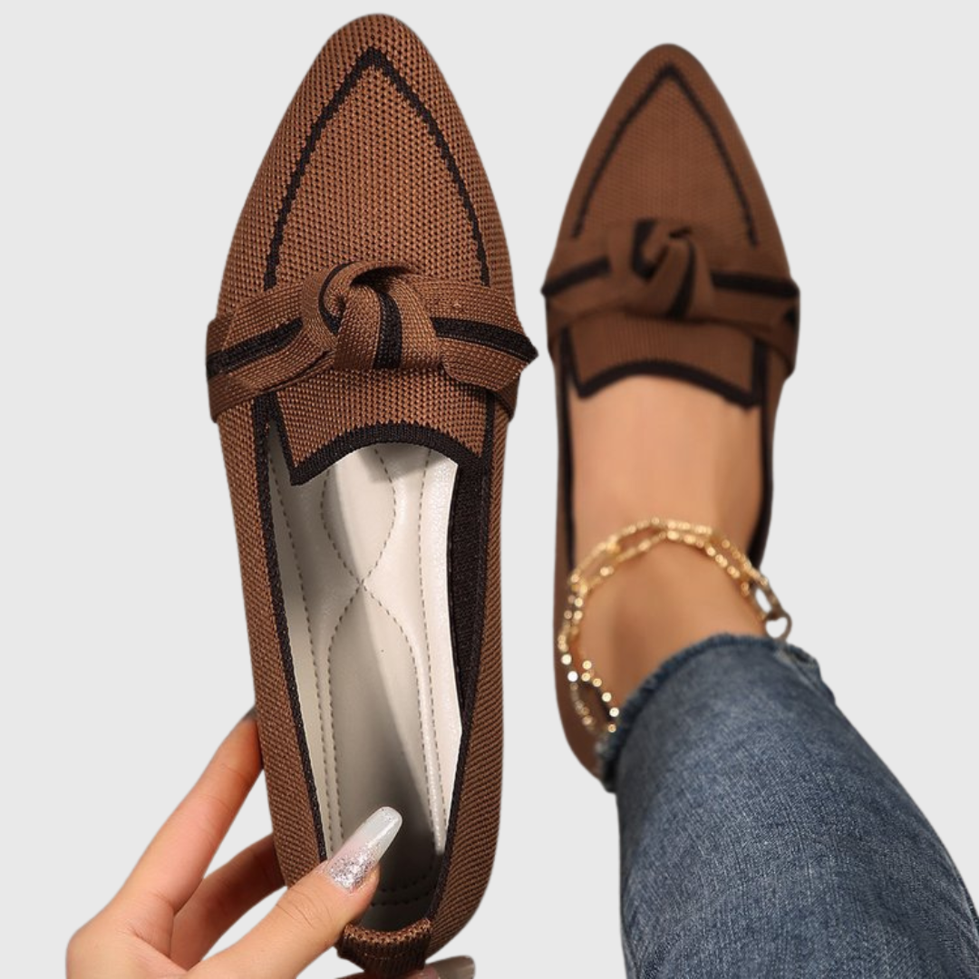 Pointed Toe Knot Knit Flat Loafers