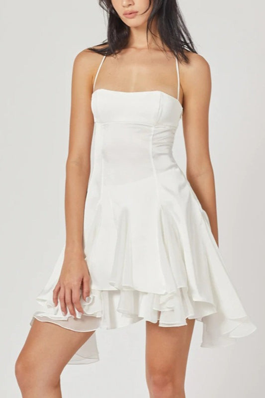 Halter Off Shoulder Ruffle Hem Mini Dress