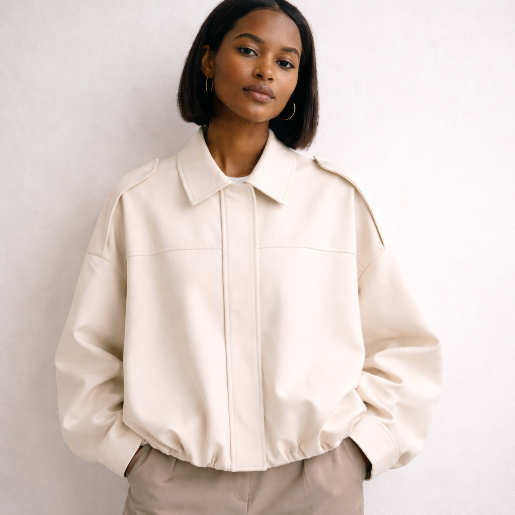 Collared Drop Shoulder Suede Look Oversized Jacket