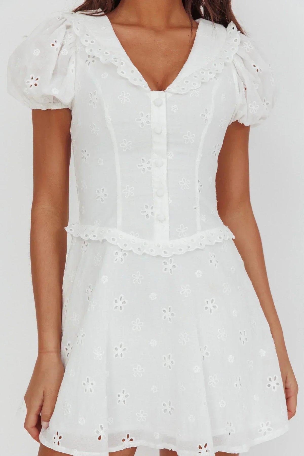 Aylin Collared Eyelet Mini Dress White